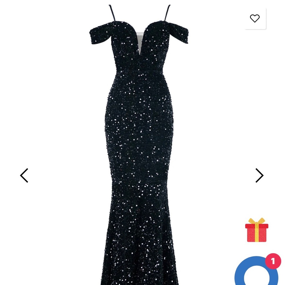 Off shoulder black sequins formal dress
